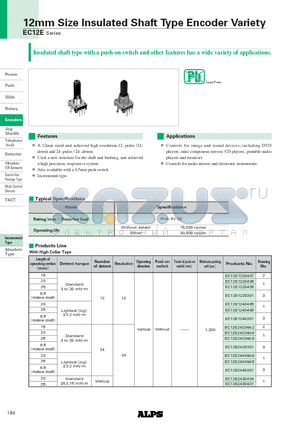 EC12E1240406 datasheet - 12mm Size Insulated Shaft Type Encoder Variety