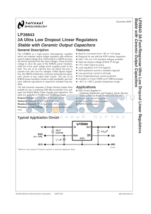 LP38843 datasheet - 3A Ultra Low Dropout Linear Regulators Stable with Ceramic Output Capacitors