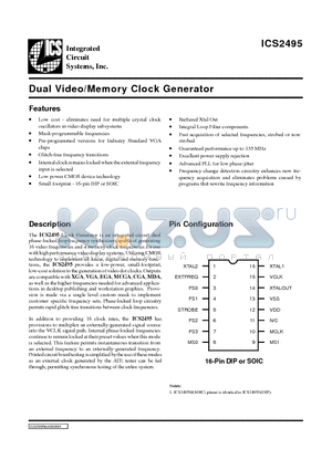 ICS2495 datasheet - Dual Video/Memory Clock Generator