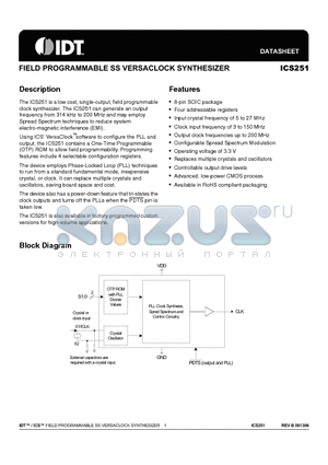 ICS251M-XXLF datasheet - FIELD PROGRAMMABLE SS VERSACLOCK SYNTHESIZER