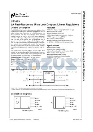 LP3893 datasheet - 3A Fast-Response Ultra Low Dropout Linear Regulators