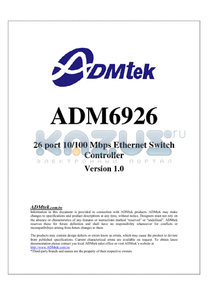 ADM6926 datasheet - 26 port 10/100 Mbps Ethernet Switch Controller