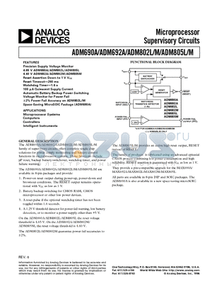 ADM692A datasheet - Microprocessor Supervisory Circuits
