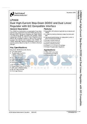 LP3906 datasheet - Dual High-Current Step-Down DC/DC and Dual Linear Regulator with I2C Compatible Interface