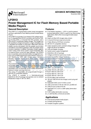 LP3910SQ-AB datasheet - Power Management IC for Flash Memory Based Portable Media Players