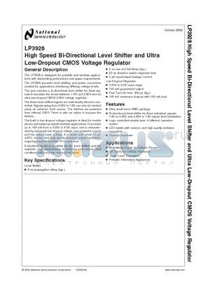 LP3928 datasheet - High Speed Bi-Directional Level Shifter and Ultra Low-Dropout CMOS Voltage Regulator