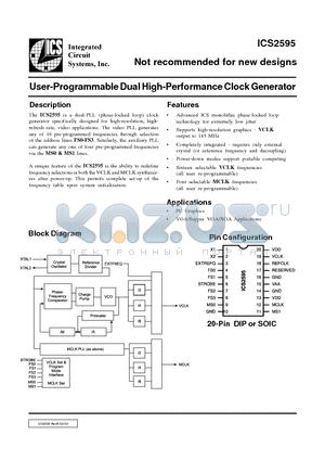 ICS2595 datasheet - User-Programmable Dual High-Performance Clock Generator