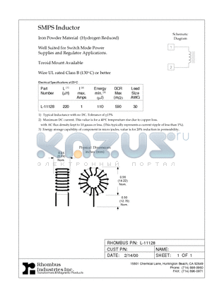 L-11128 datasheet - SMPS Inductor