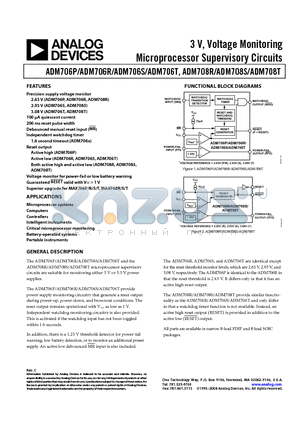 ADM706T datasheet - 3 V, Voltage Monitoring Microprocessor Supervisory Circuits