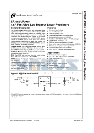 LP3962EMPX-2.5 datasheet - 1.5A Fast Ultra Low Dropout Linear Regulators