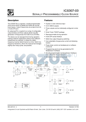 ICS307G-03LFT datasheet - SERIALLY PROGRAMMABLE CLOCK SOURCE