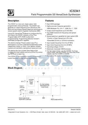 ICS341 datasheet - Field Programmable SS VersaClock Synthesizer