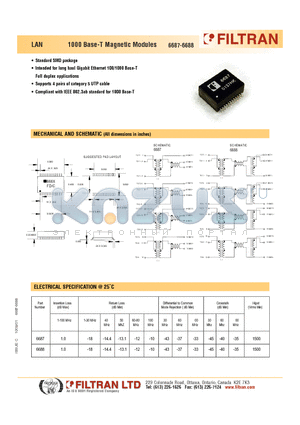 6687 datasheet - LAN 1000 Base-T Magnetic Modules