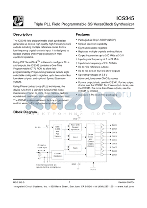 ICS345 datasheet - Triple PLL Field Programmable SS VersaClock Synthesizer