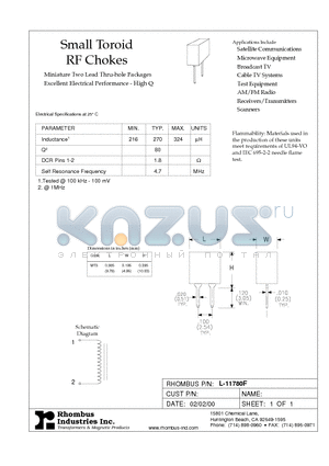 L-11780F datasheet - Small Toroid RF Chokes