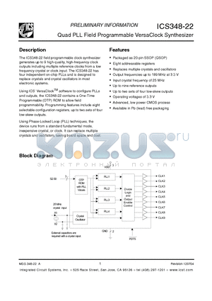 ICS348R-22 datasheet - Quad PLL Field Programmable VersaClock Synthesizer