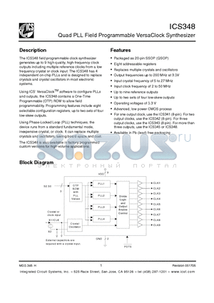 ICS348RPLFT datasheet - Quad PLL Field Programmable VersaClock Synthesizer