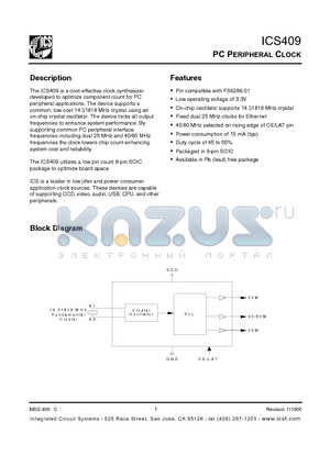 ICS409 datasheet - PC PERIPHERAL CLOCK