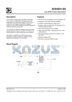 ICS4231M-03 datasheet - Low EMI Clock Generator