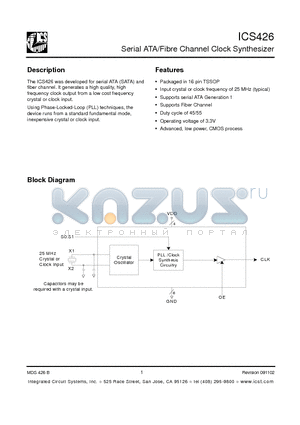 ICS426GT datasheet - Serial ATA/Fibre Channel Clock Synthesizer