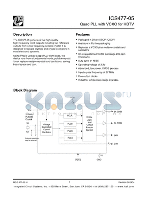 ICS477R-05ILF datasheet - Quad PLL with VCXO for HDTV