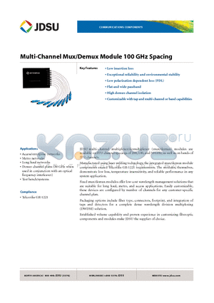 DWM-1FSDS2720 datasheet - Multi-Channel Mux/Demux Module 100 GHz Spacing