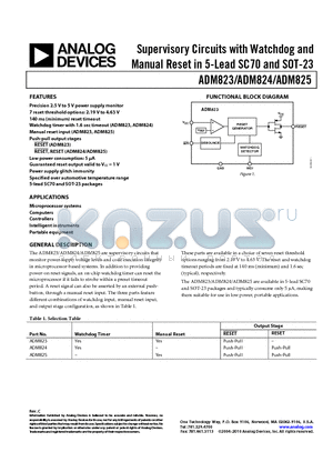 ADM824 datasheet - Supervisory Circuits with Watchdog and Manual Reset in 5-Lead SC70 and SOT-23