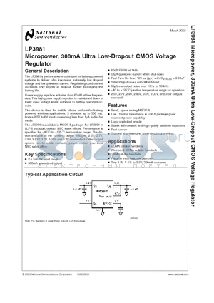 LP3981IMM-2.83 datasheet - Micropower, 300mA Ultra Low-Dropout CMOS Voltage