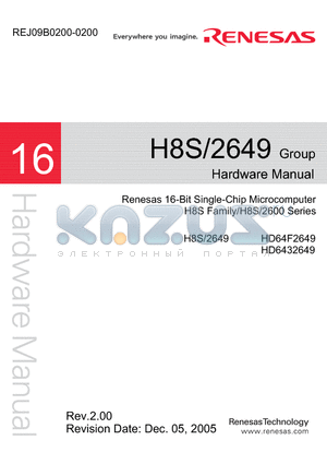 H8S2649 datasheet - Renesas 16-Bit Single-Chip Microcomputer H8S Family/H8S/2600 Series
