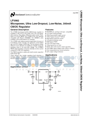 LP3982IMM-2.82 datasheet - Micropower, Ultra Low-Dropout, Low-Noise, 300mA CMOS Regulator