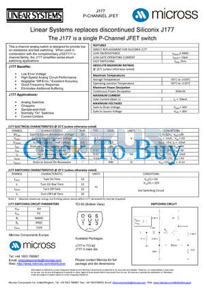 J177_TO-92 datasheet - a single P-Channel JFET switch