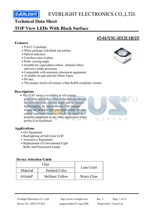 67-01/YSC-HT2U1B/2T datasheet - TOP View LEDs With Black Surface