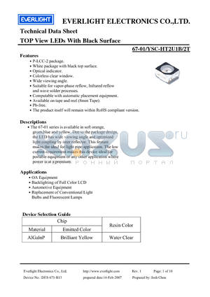 67-01/YSC-HT2U1B/2T datasheet - TOP View LEDs With Black Surface