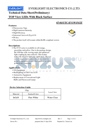 67-01UTC-EV1W1N-2T datasheet - TOP View LEDs With Black Surface