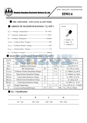 H9014 datasheet - NPN SILICON TRANSISTOR