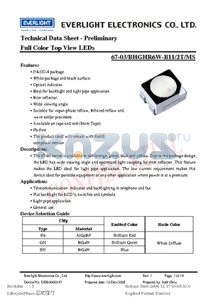 67-03-BHGHR6W-B11-2T-MS datasheet - Full Color Top View LEDs