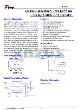 LP3983 datasheet - For BaseBand,300mA,Ultra-LowNoise Ultra-fast CMOS LDO Regrlator