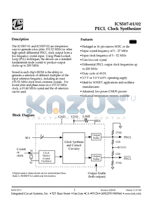 ICS507-01-DSW datasheet - PECL Clock Synthesizer