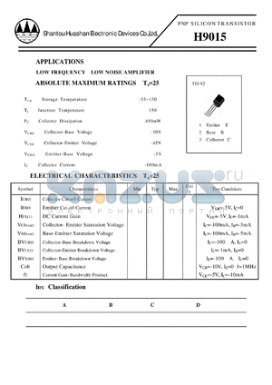 H9015 datasheet - PNP SILICON TRANSISTOR