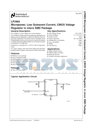 LP3983ITLX-1.8 datasheet - Micropower, Low Quiescent Current, CMOS Voltage Regulator in micro SMD Package