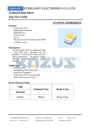 67-11/W1C-GP2R1B2Z/2T datasheet - Top View LEDs