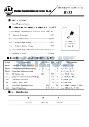 H933 datasheet - PNP SILICON TRANSISTOR