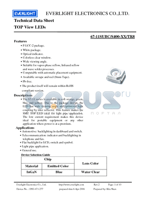 67-11SUBC/S400-XX/TR8 datasheet - TOP View LEDs