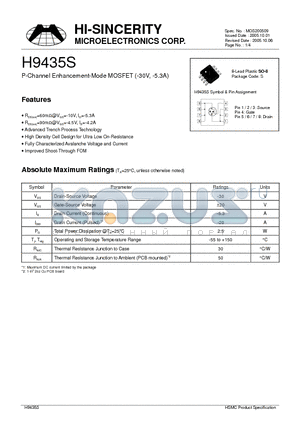 H9435S datasheet - P-Channel Enhancement-Mode MOSFET (-30V, -5.3A)