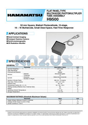 H9500 datasheet - FLAT PANEL TYPE MULTIANODE PHOTOMULTIPLIER TUBE ASSEMBLY