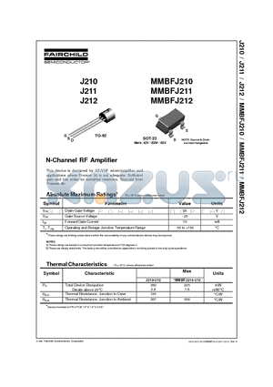 J210 datasheet - N-Channel RF Amplifier