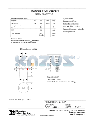 L-12247 datasheet - POWER LINE CHOKE