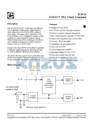 ICS514MT datasheet - LOCO PLL Clock Generator