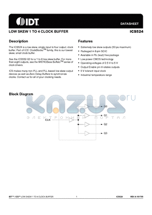 ICS524MILF datasheet - LOW SKEW 1 TO 4 CLOCK BUFFER