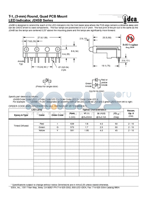 J245B datasheet - T-1, (3-mm) Round, Quad PCB Mount LED Indicator
